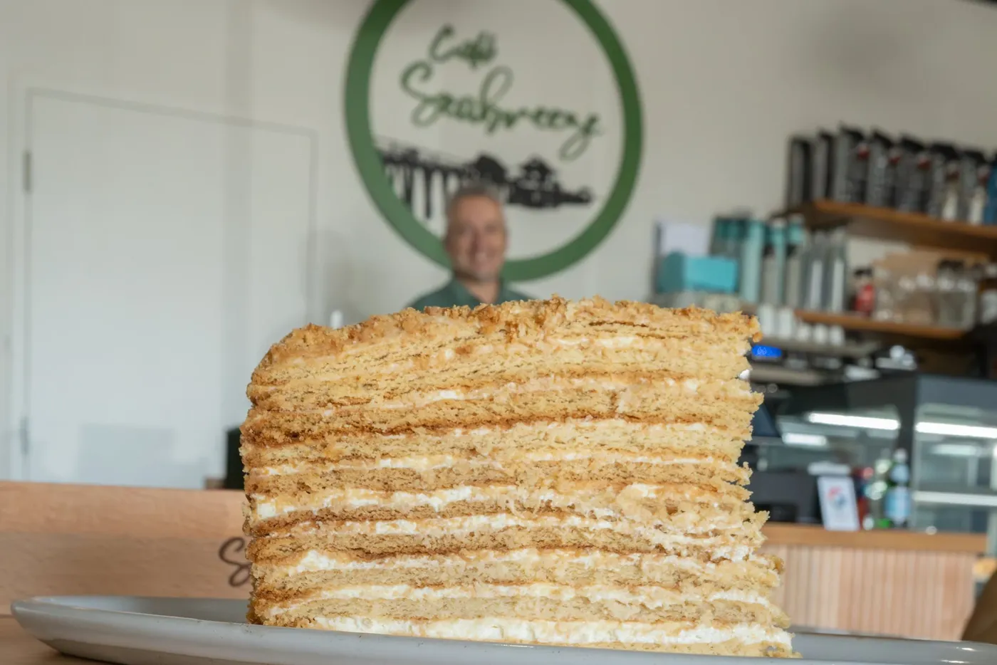 Layered crepe cake at Cafe Seabreeze